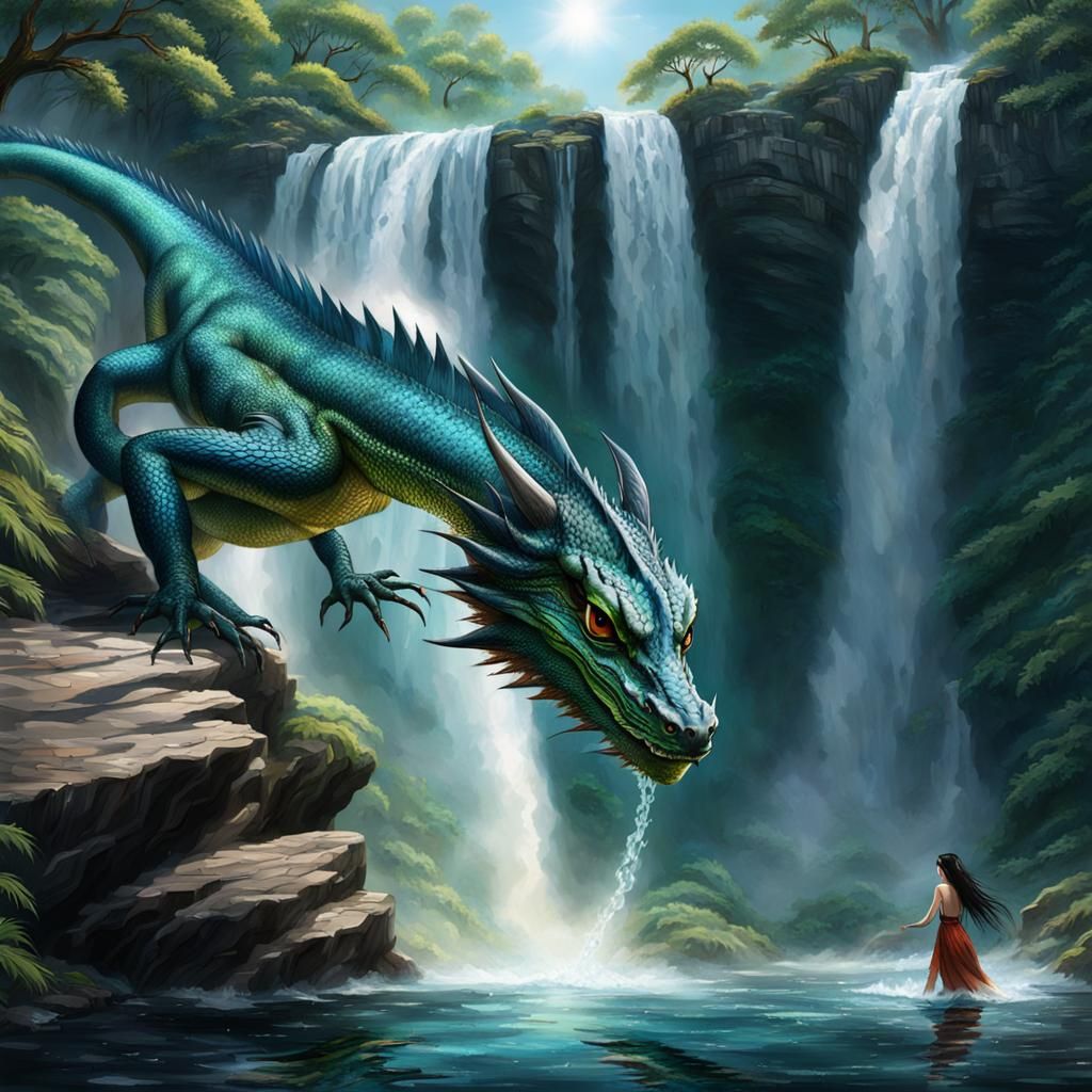 Mystical Water Dragon Meets Enchanting Maiden