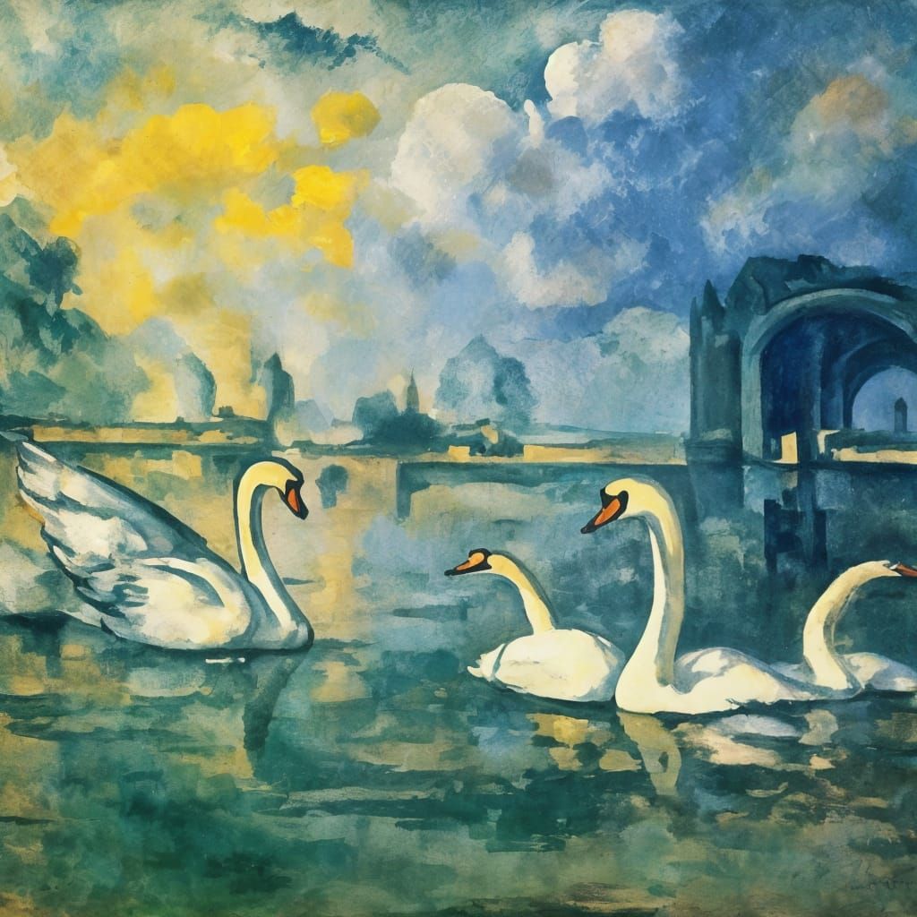 Swans and Stars in a Dreamlike Cloudscape