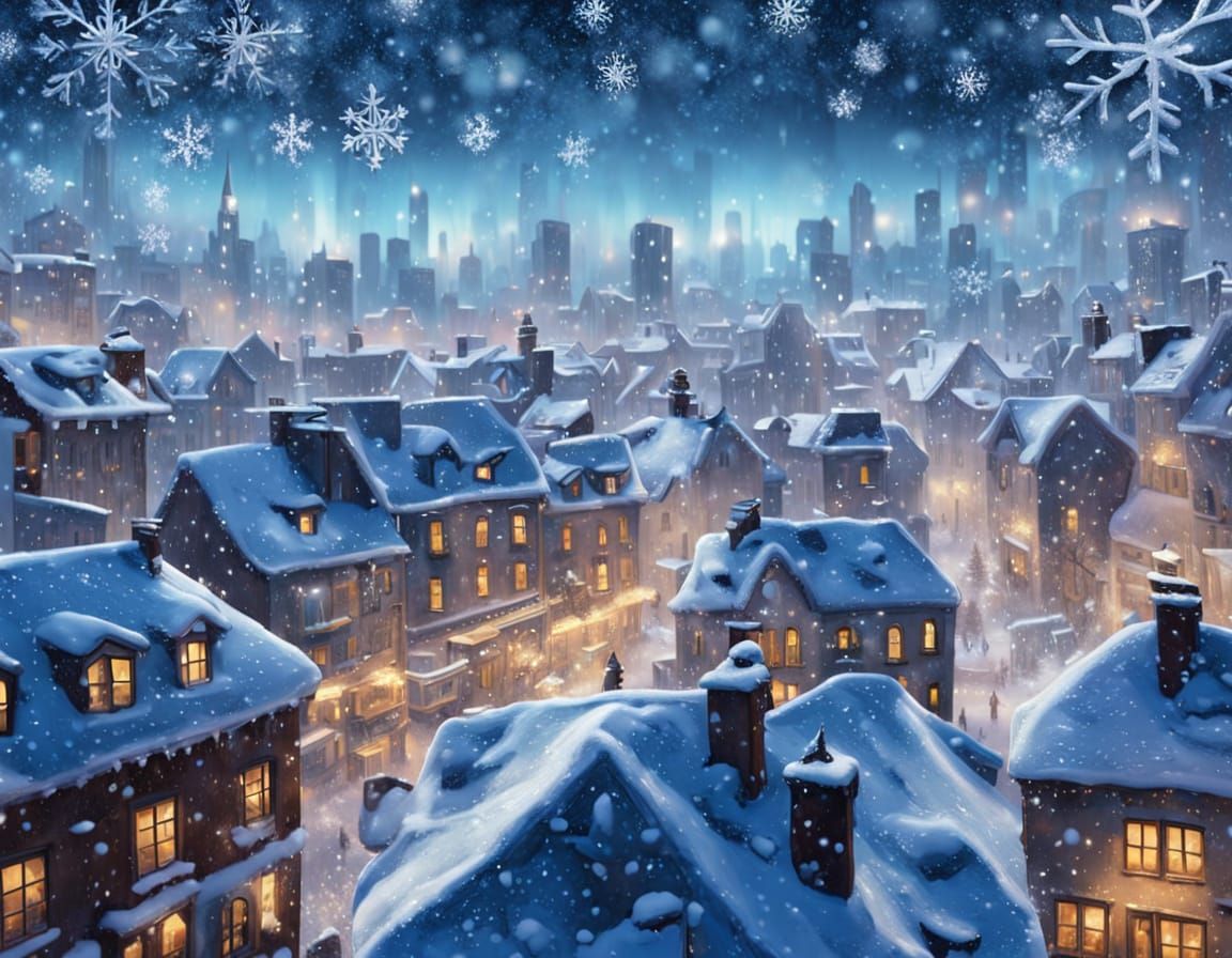 Winter City Square Oil Painting in 4K