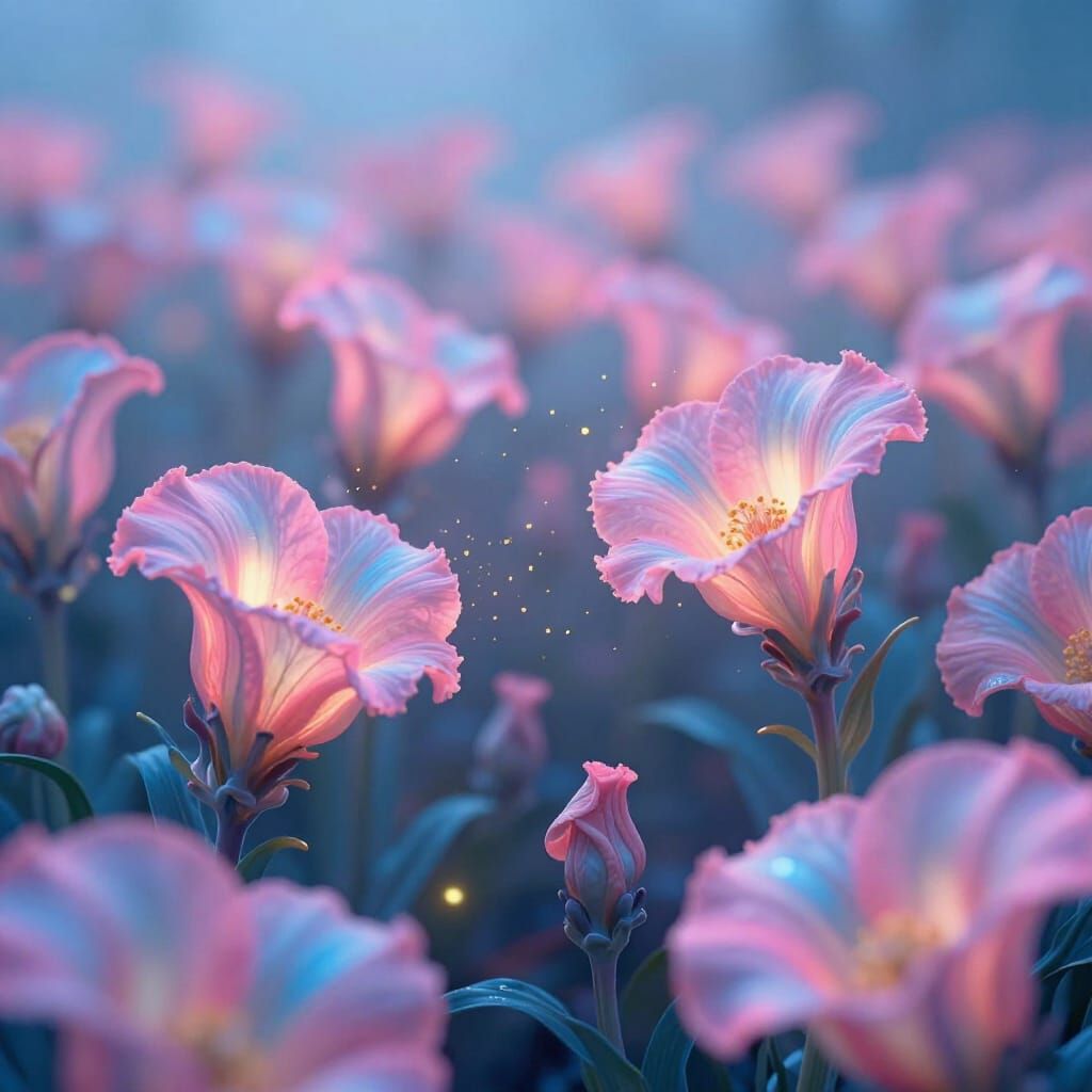 Alien Flowers Glowing in Neon Psychedelic Realism