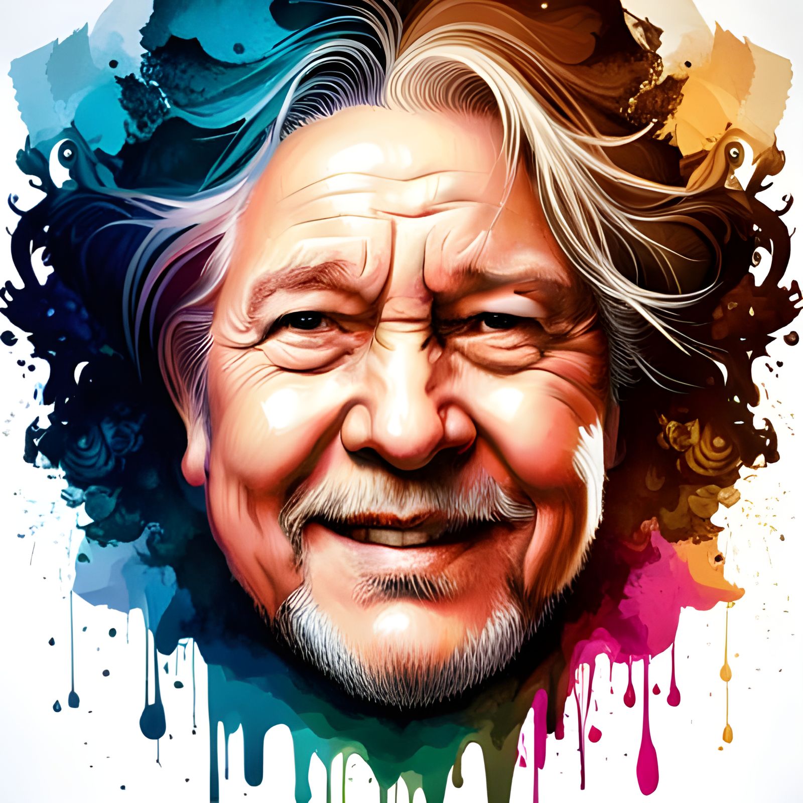 Joyful Floating Head Portrait in Digital Art Style