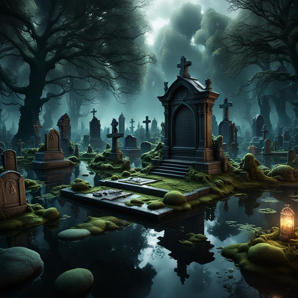 Underwater Cemetery: Dark Fantasy Concept Art