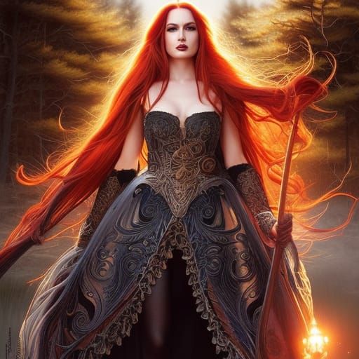 Red-Haired Sorceress in Bayou Swamp, Artgerm Style