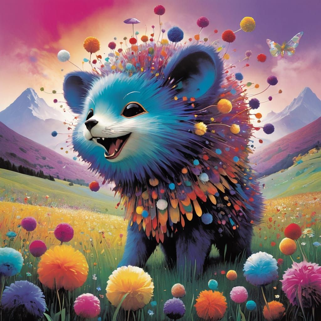 Pom Pom Creature in a Pom Pom Flower Field