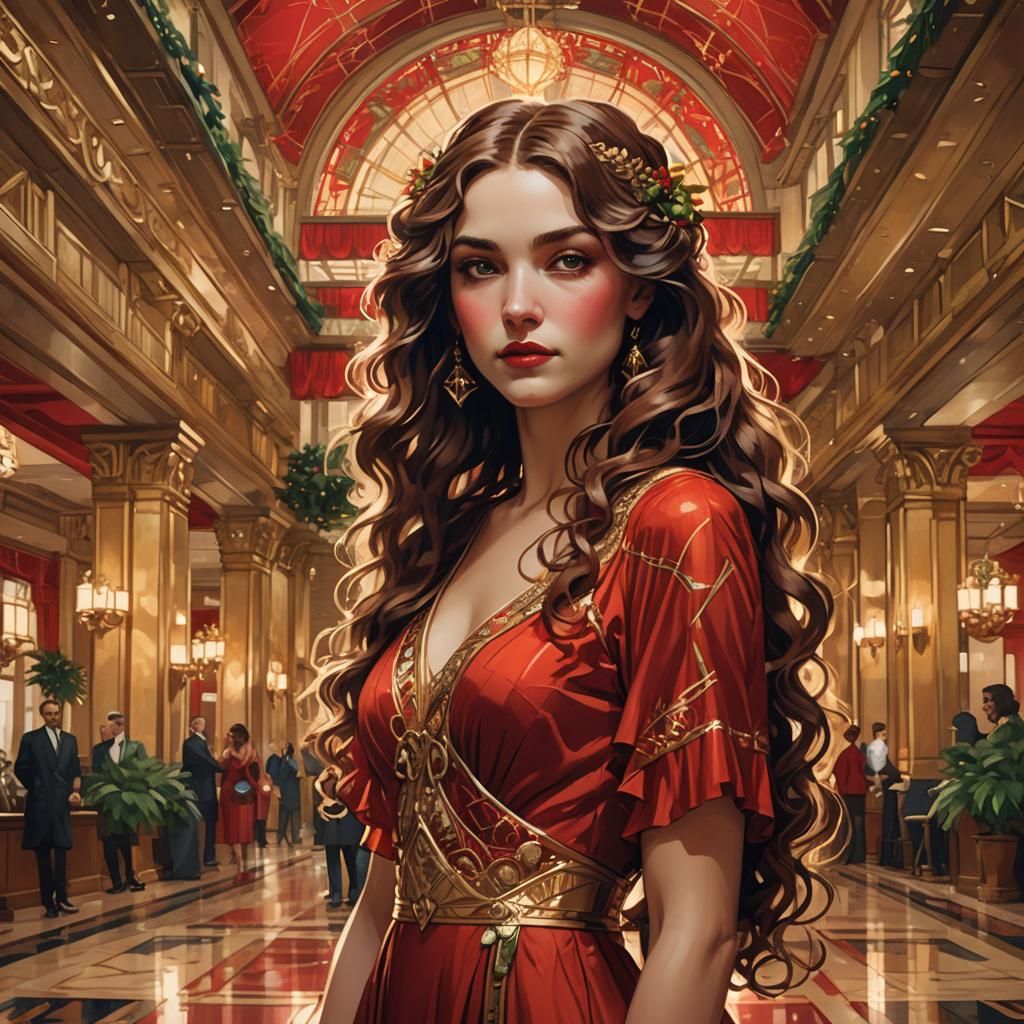 Art Deco Girl in Jugendstil Hotel Lobby