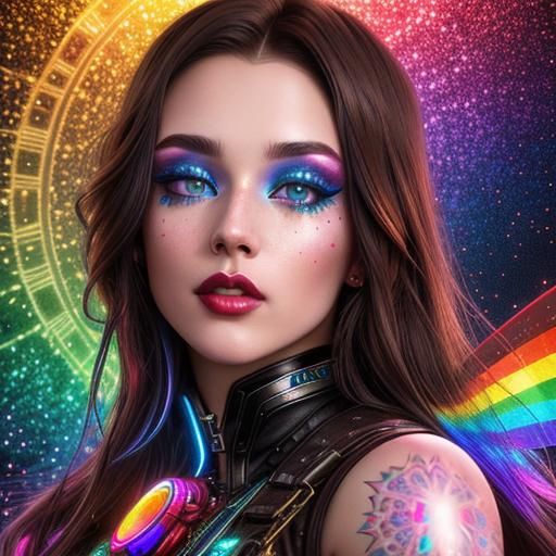 Glitterpunk Woman with Rainbowcore Atmosphere