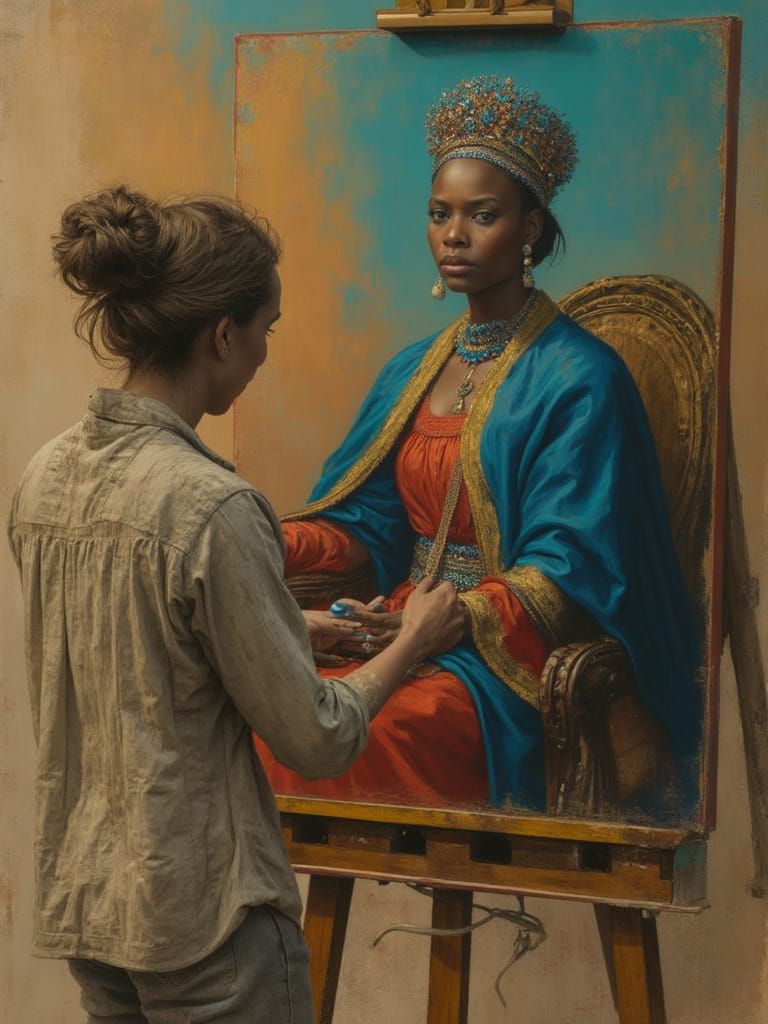 Hyperrealistic Portrait of African Queen in Digital Painting...