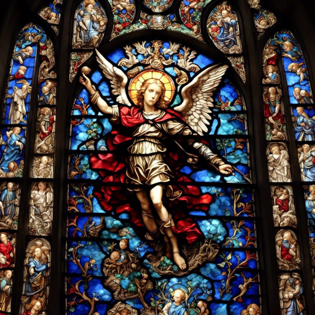 St. Michael Defeating Satan in Stained Glass
