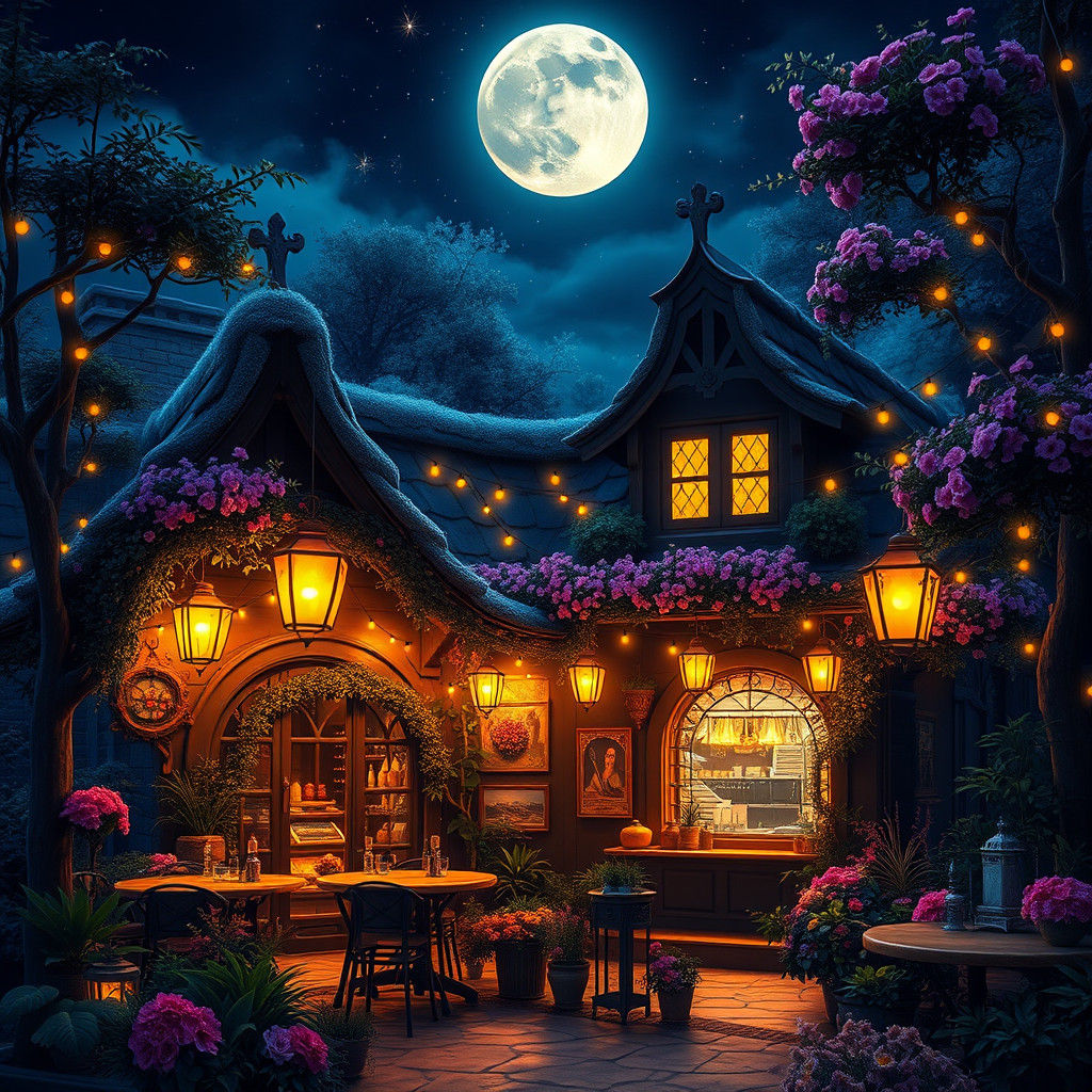 Mystical Moonlit Cafe Concept Art