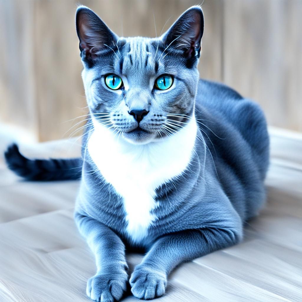 Anthropomorphic Russian Blue Cat with Kitten