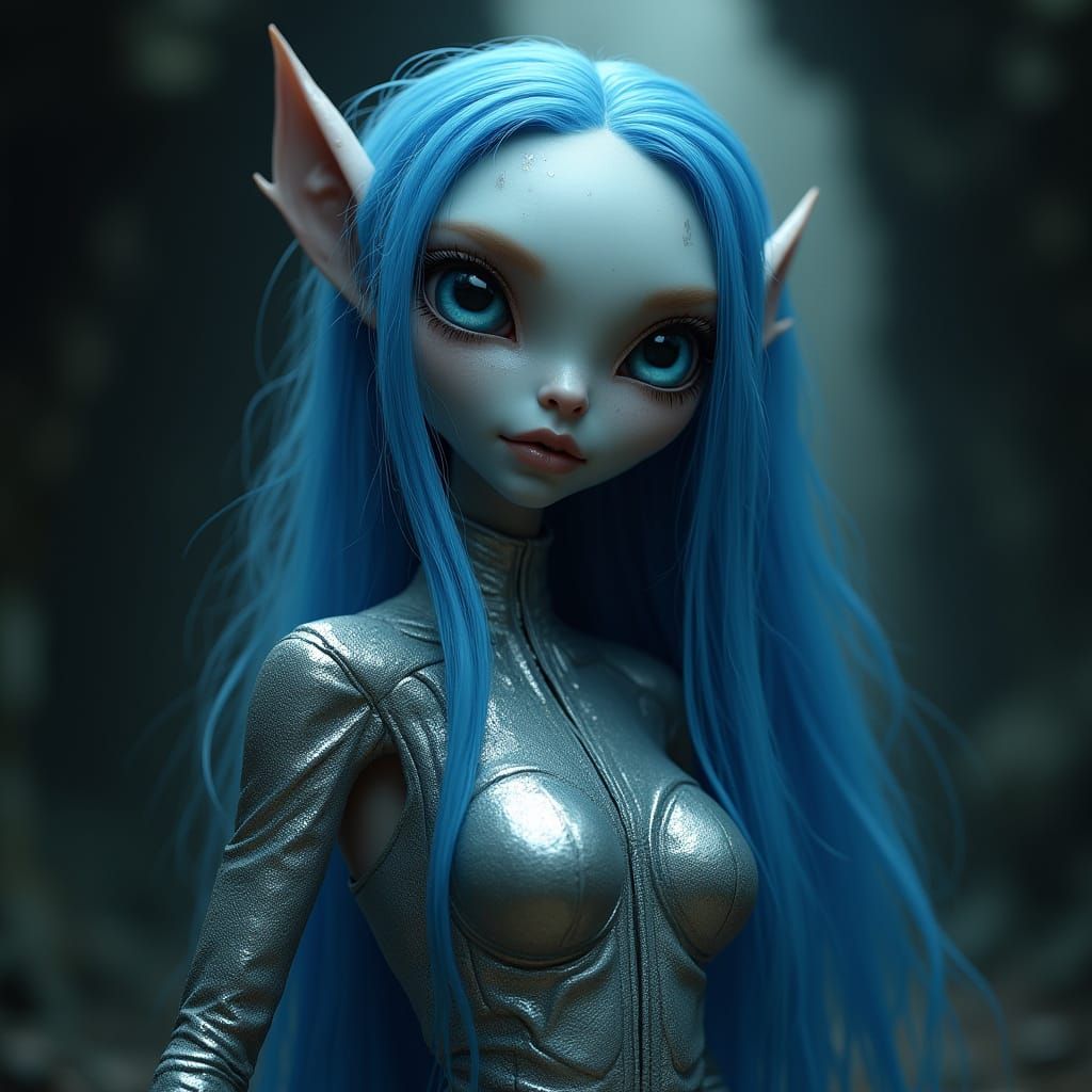 Alien with Blue eyes and Blue Hair
