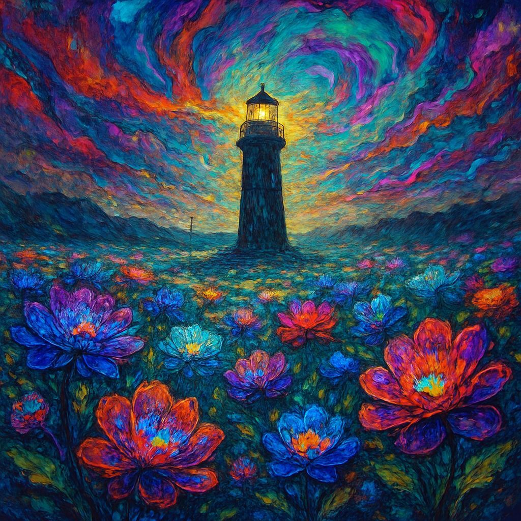 Cosmic Garden Blooms in Resilient Lighthouse Amidst Stormy S...