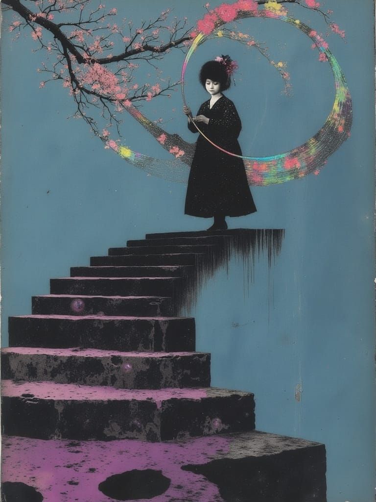 Surreal Geisha Dancers in a Zen Garden with Glowing Hula Hoo...