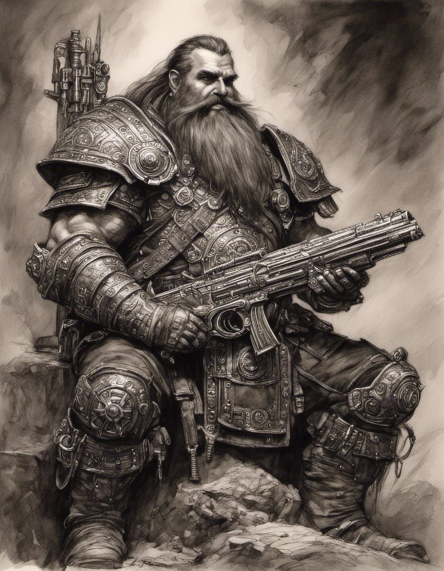 Steampunk Dwarven Gunner in Wild West Style