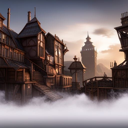 Steampunk Witch Fantasy Art in Detailed Matte Painting