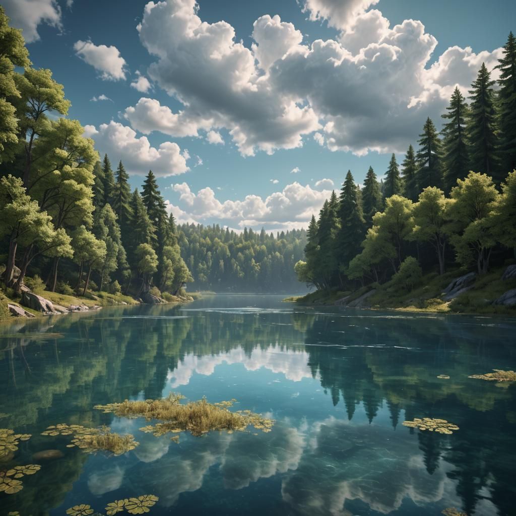 Peaceful Blue Reservoir Surrounded by Trees