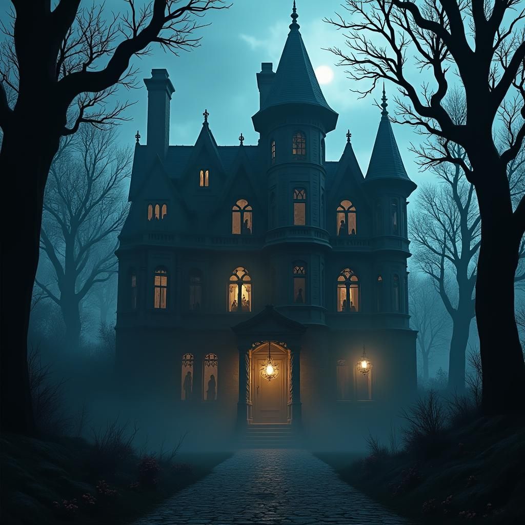 Mysterious Gothic Mansion in Anime Style