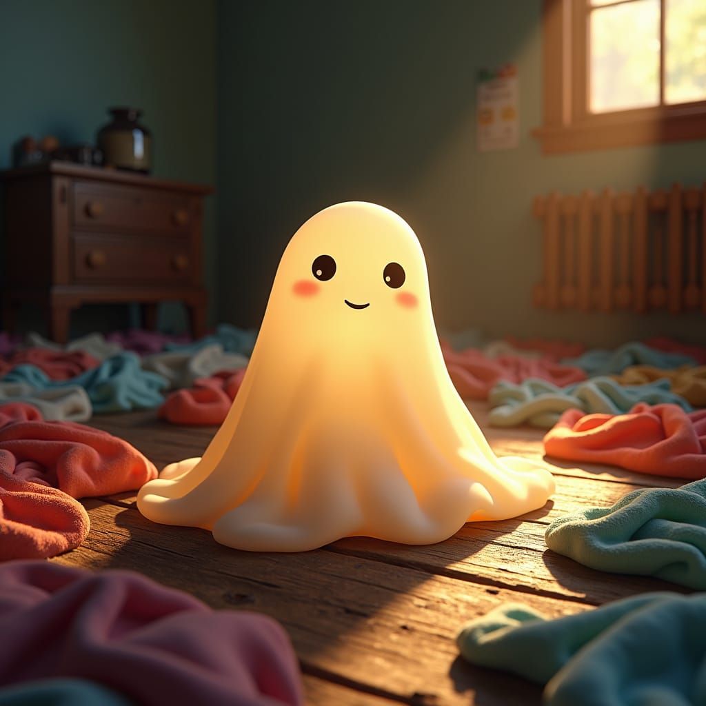 Cute Ghost Boy in Colorful Sheets, Digital Art