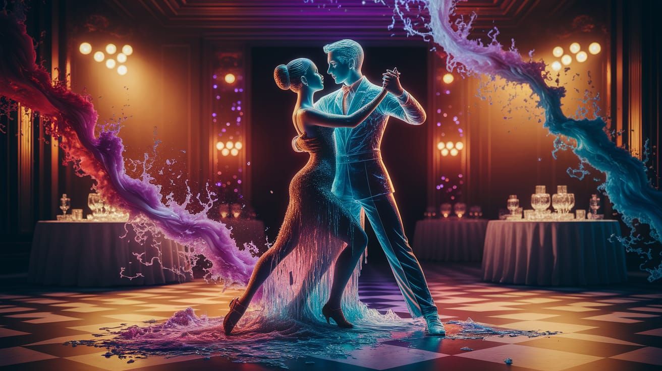 Melting Ice Sculpture of Tango Dancers in 3D