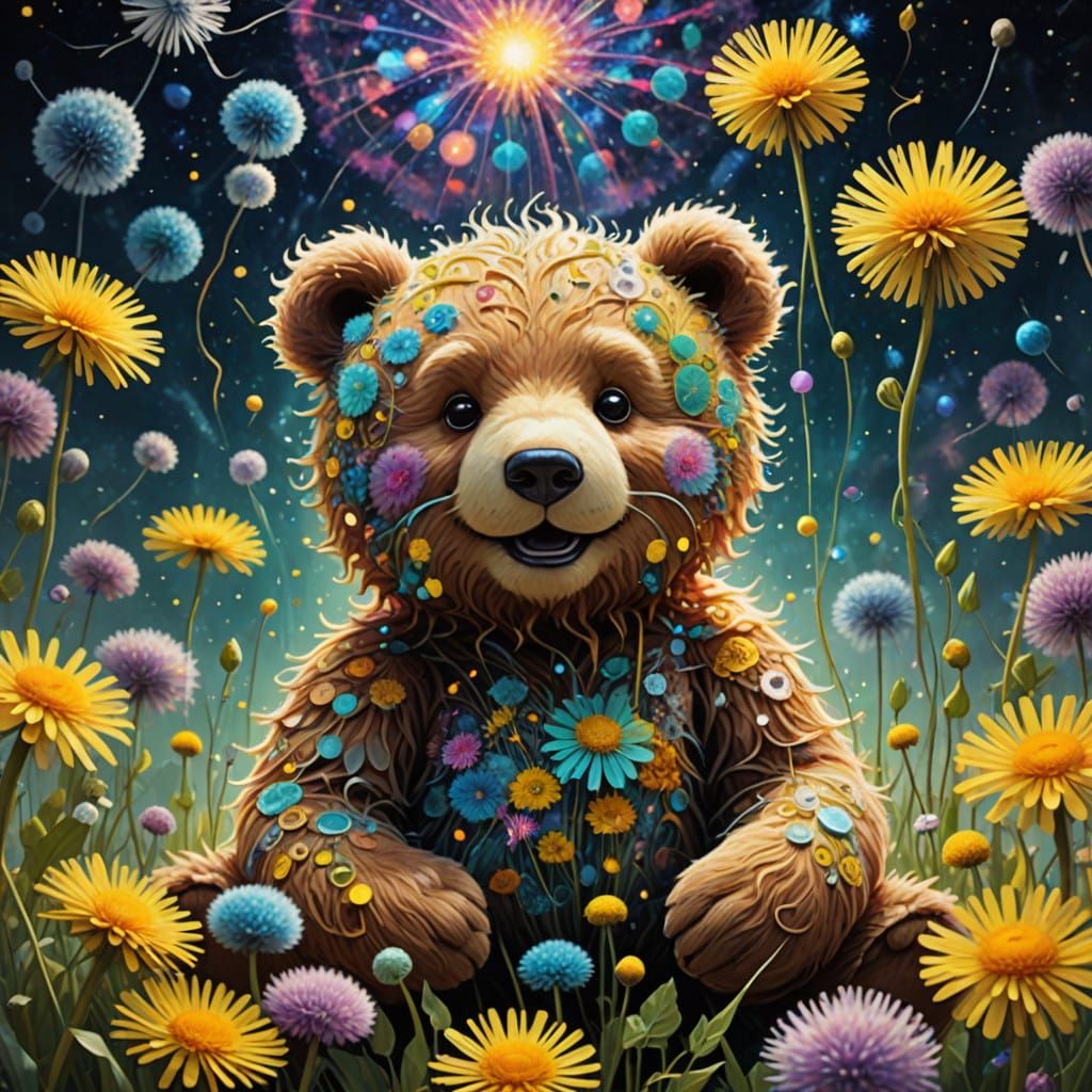 Cosmic Teddy Bear in Vibrant Whimsy