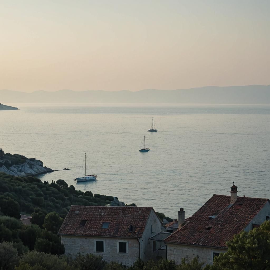 Adriatic Sailboat at Anchor in Morning Light