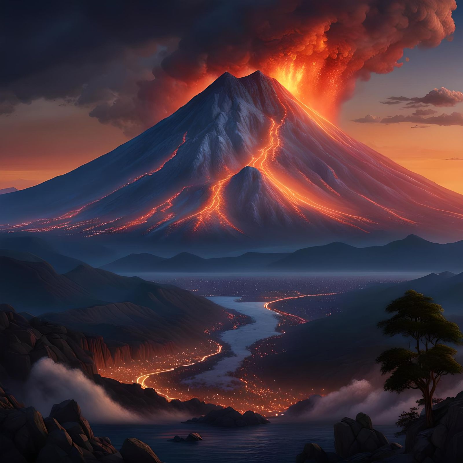 Vesuvius Erupts: A Hudson River School Sunset