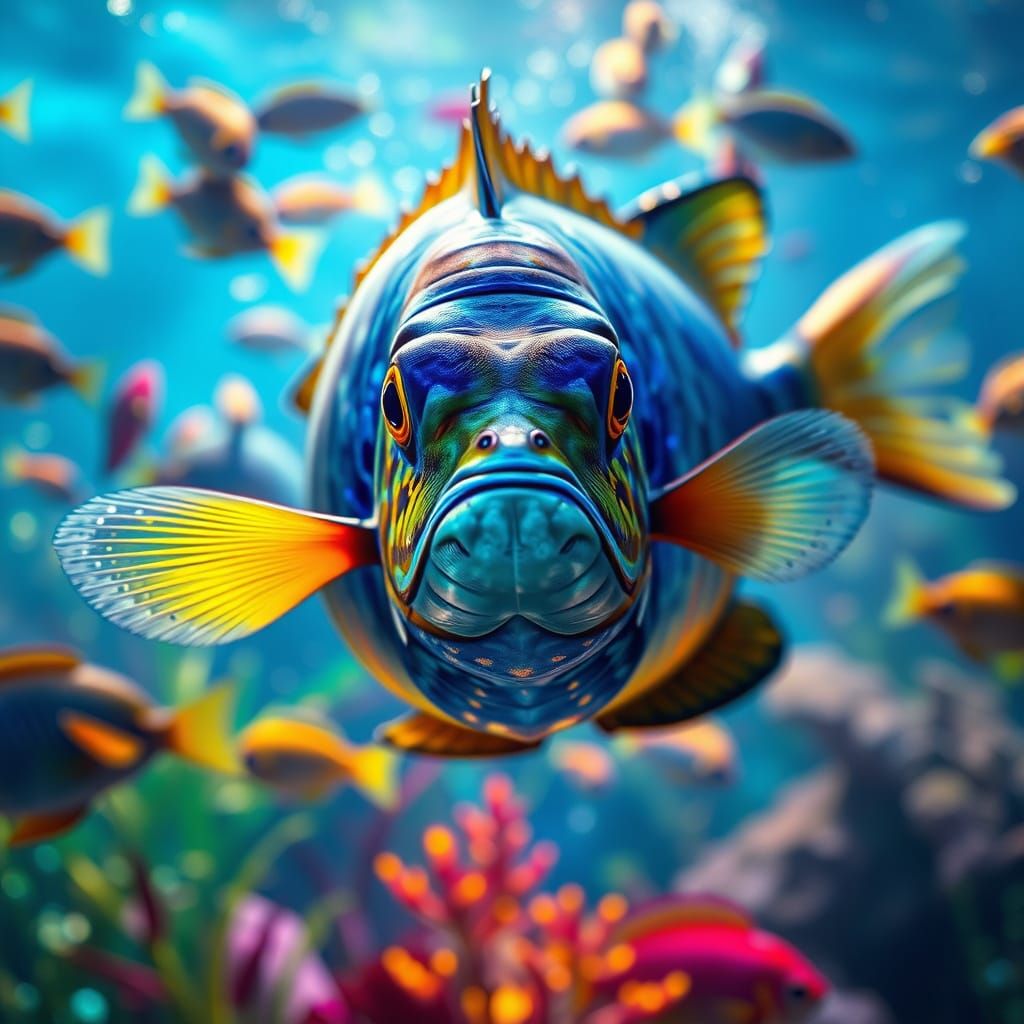 Regal Aquarium Scene in Vibrant, Hyper-Realistic Art