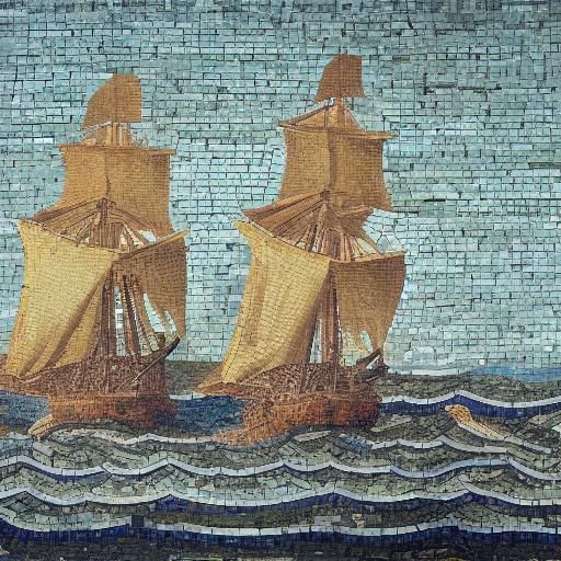 Mosaic of Ships Sailing at Sea