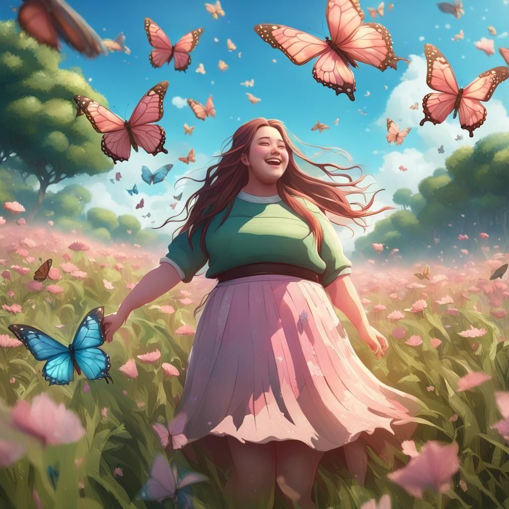 Anime Plus Size Woman in Countryside Field