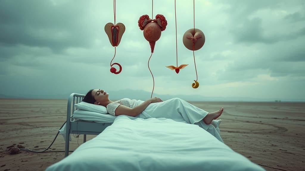 Surreal Hospital Scene in a Desolate Landscape, Inspired by ...