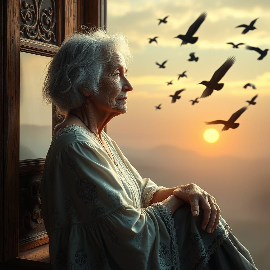 Wispy Silver Goddess Lost in Vast, Misty Landscape