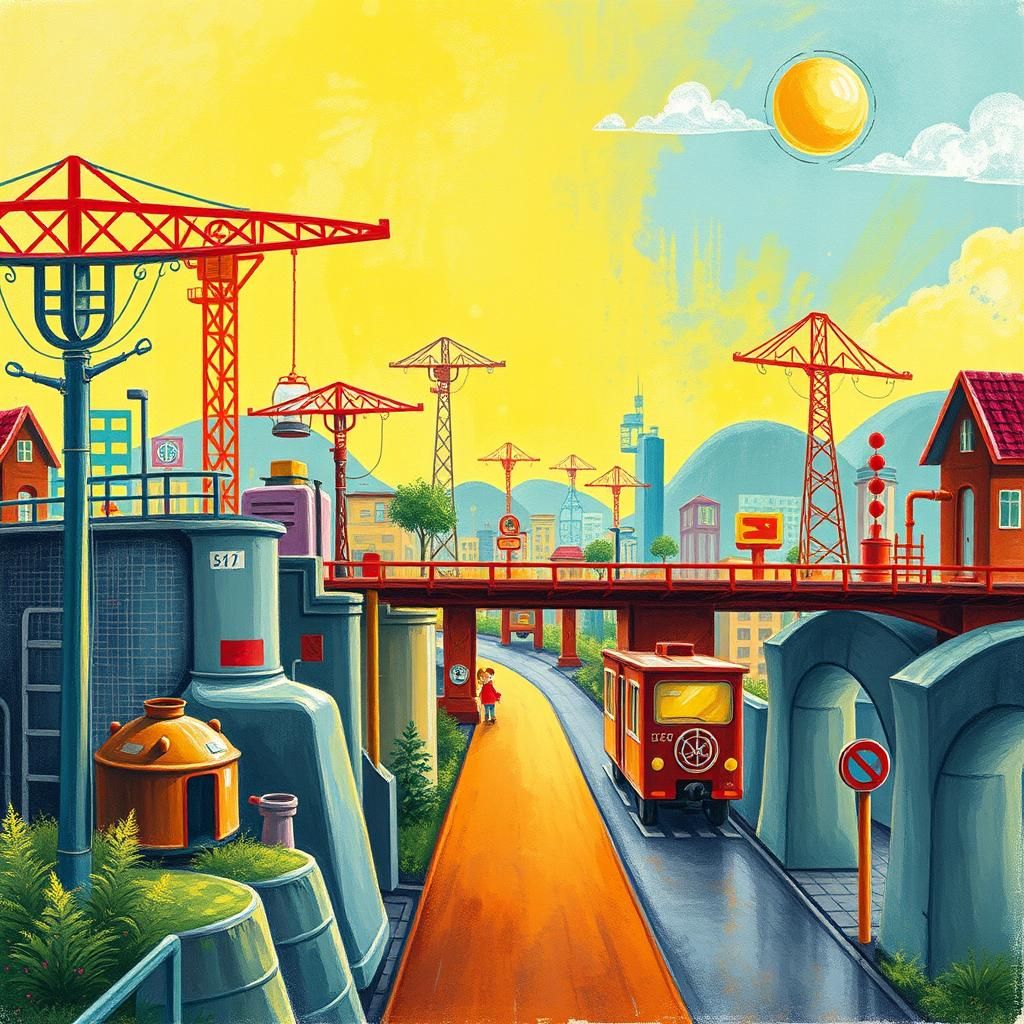 Infrastructure in a Whimsical Children's World Illustration