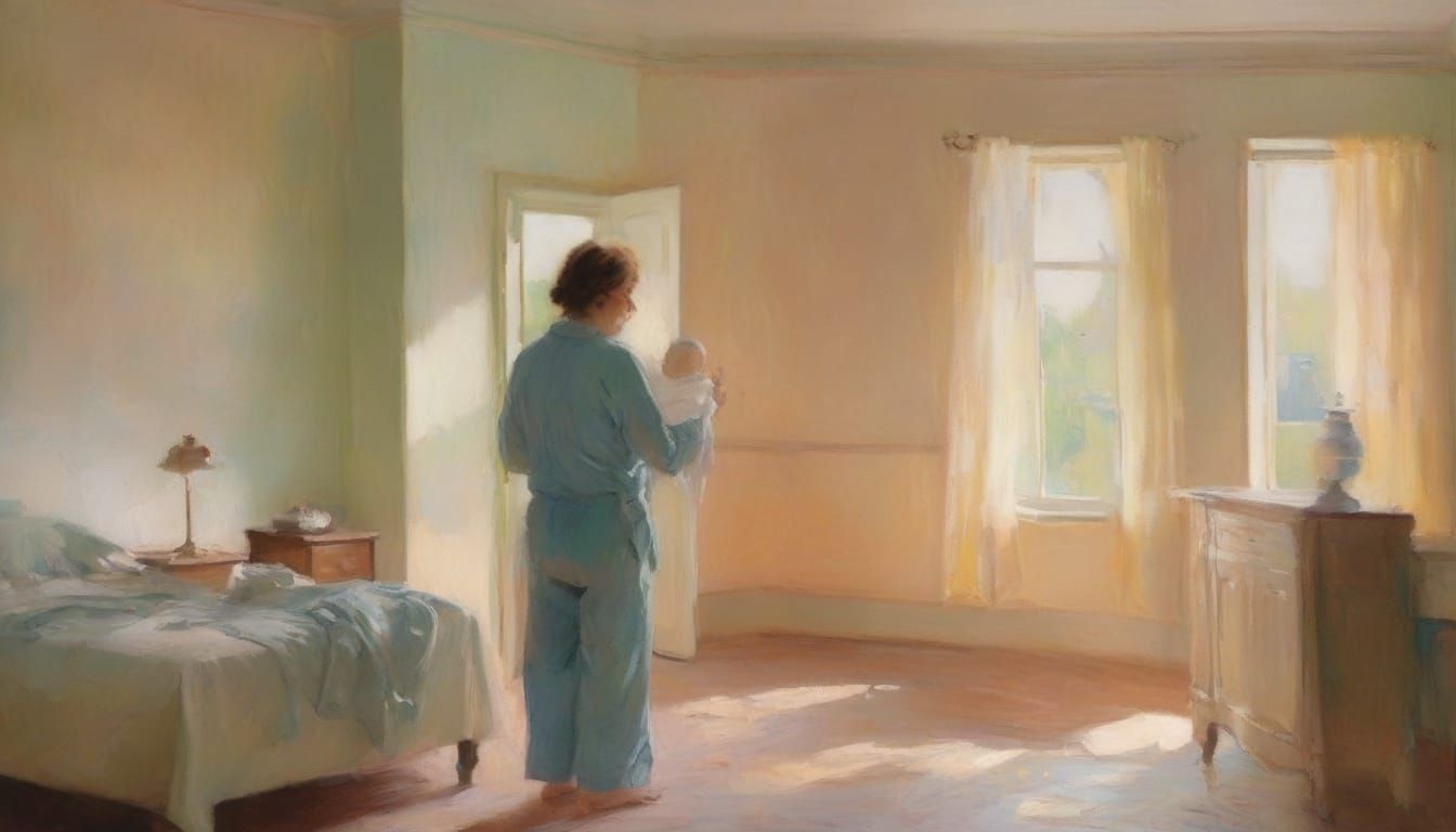 Impressionist Watercolor Scene of Tender Family Moment