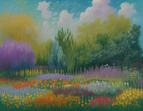 Exuberant Post-Impressionist Garden Blooms with Vibrant Colo...