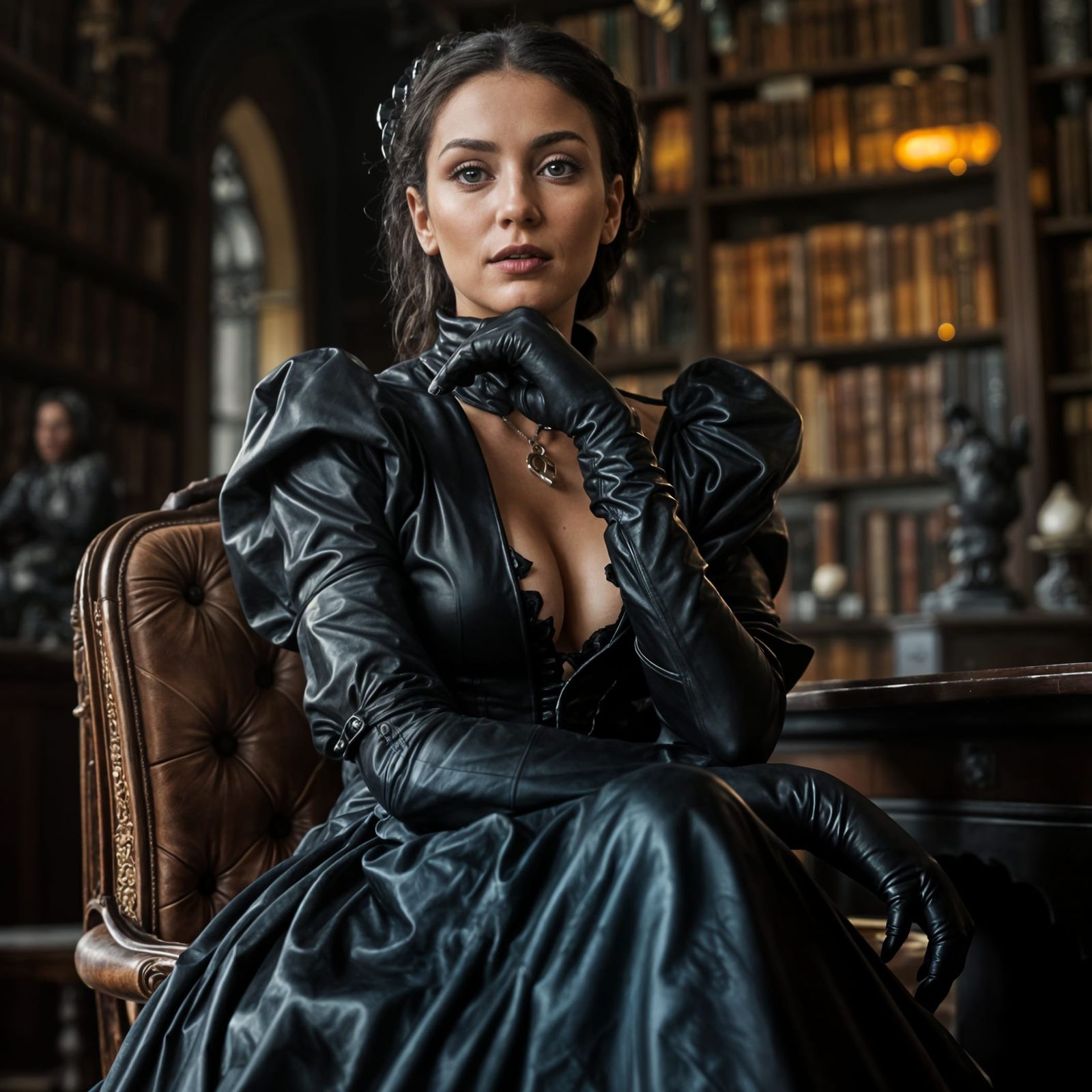Victorian Woman in Gothic Library