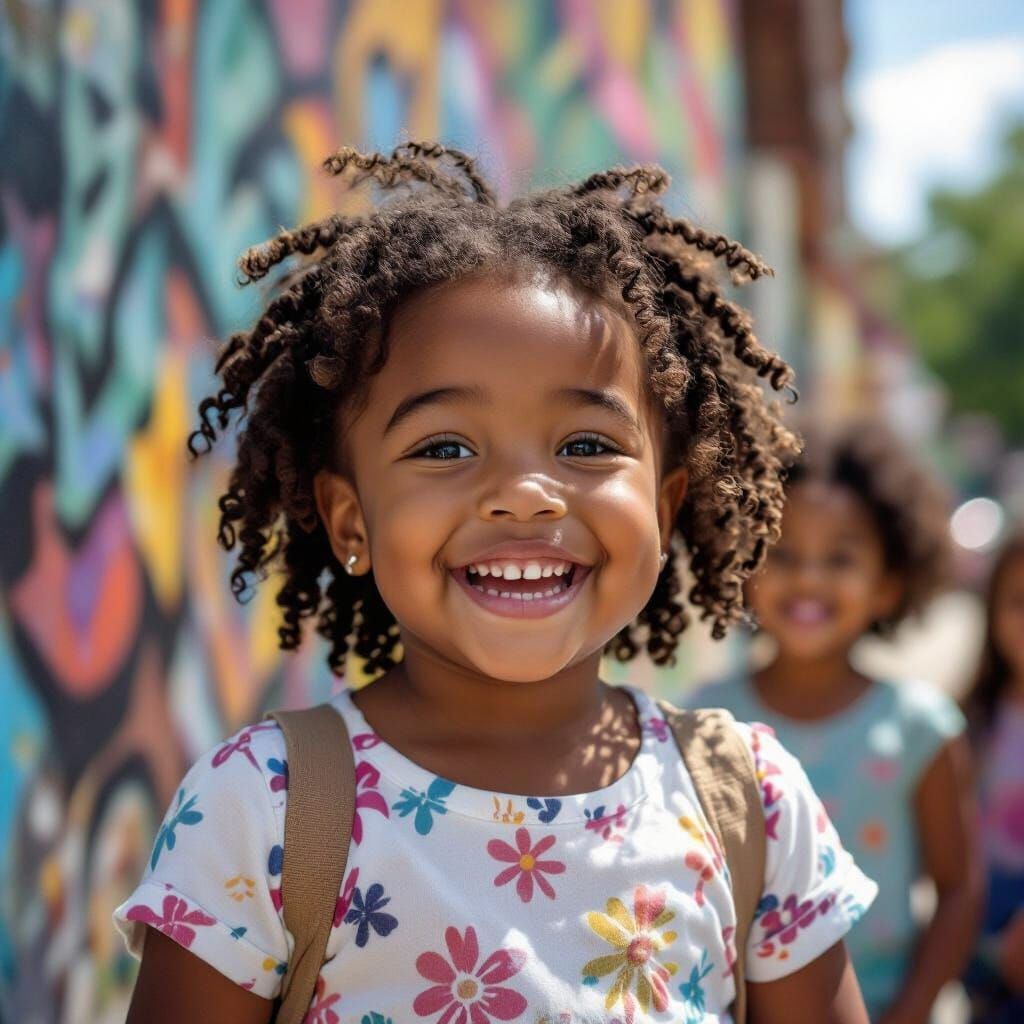Black Girl Beaming at Tubman Museum in Splash Art Style