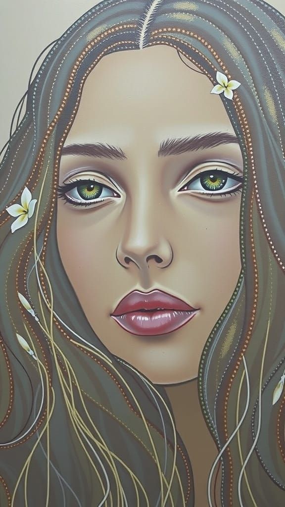 Exotic Pre-Raphaelite Woman with Emerald Green Background