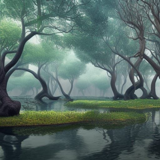 Hyperdetailed Mangrove Trees in Dreamy Fantasy Art