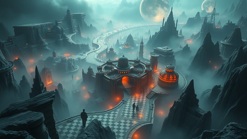 Hyper-Realistic Gingham Print Illusion with Surreal Landscap...