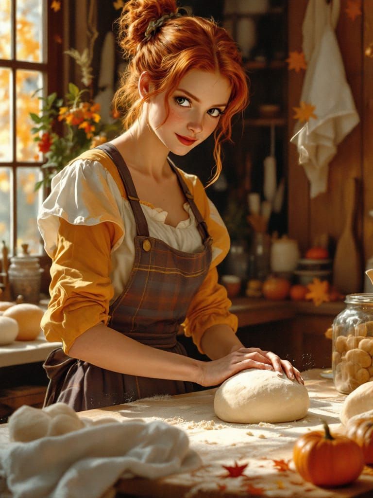 Baker Kneading Dough in Autumn Festival Kitchen