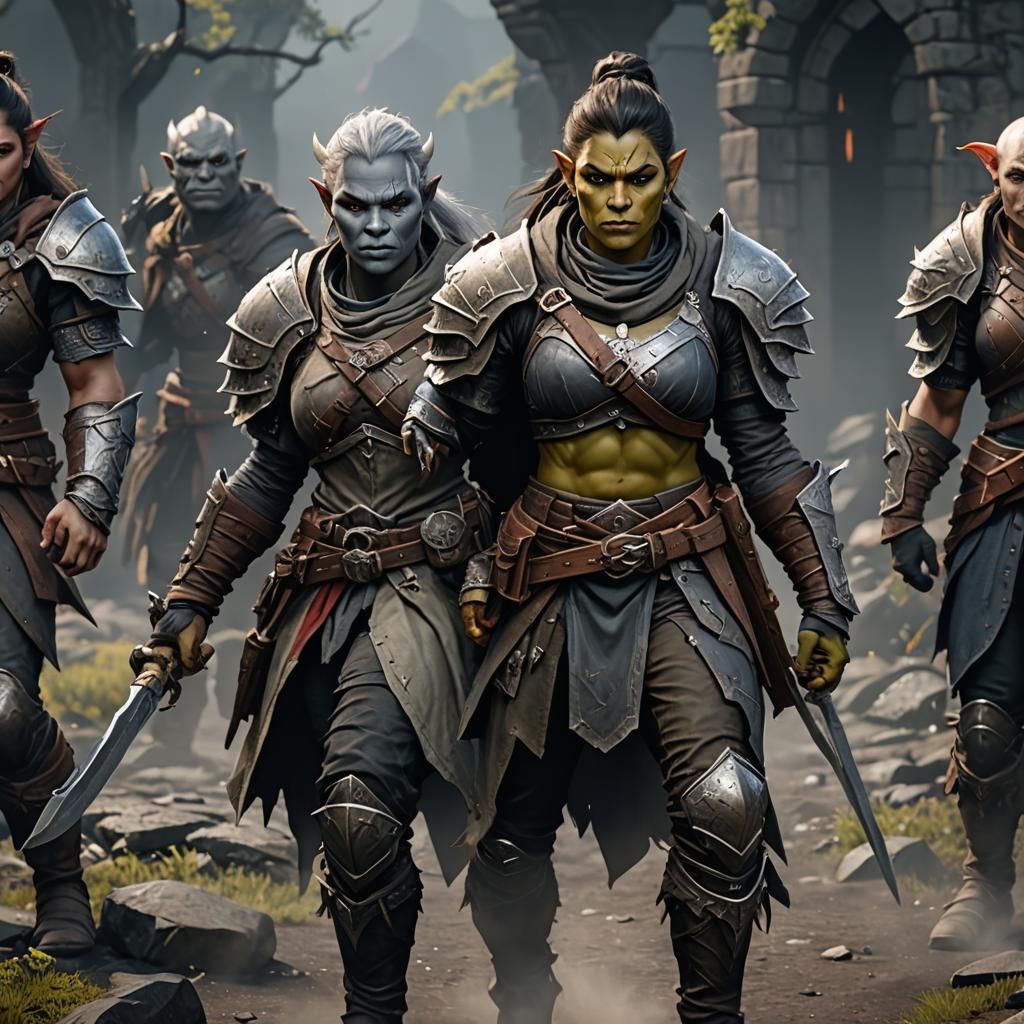 Detailed Female Orc Fighter in Fantasy Art Style