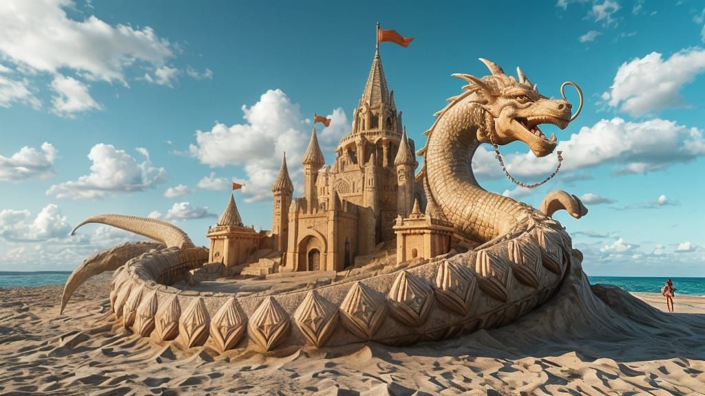 Sand dragon protecting sand castle