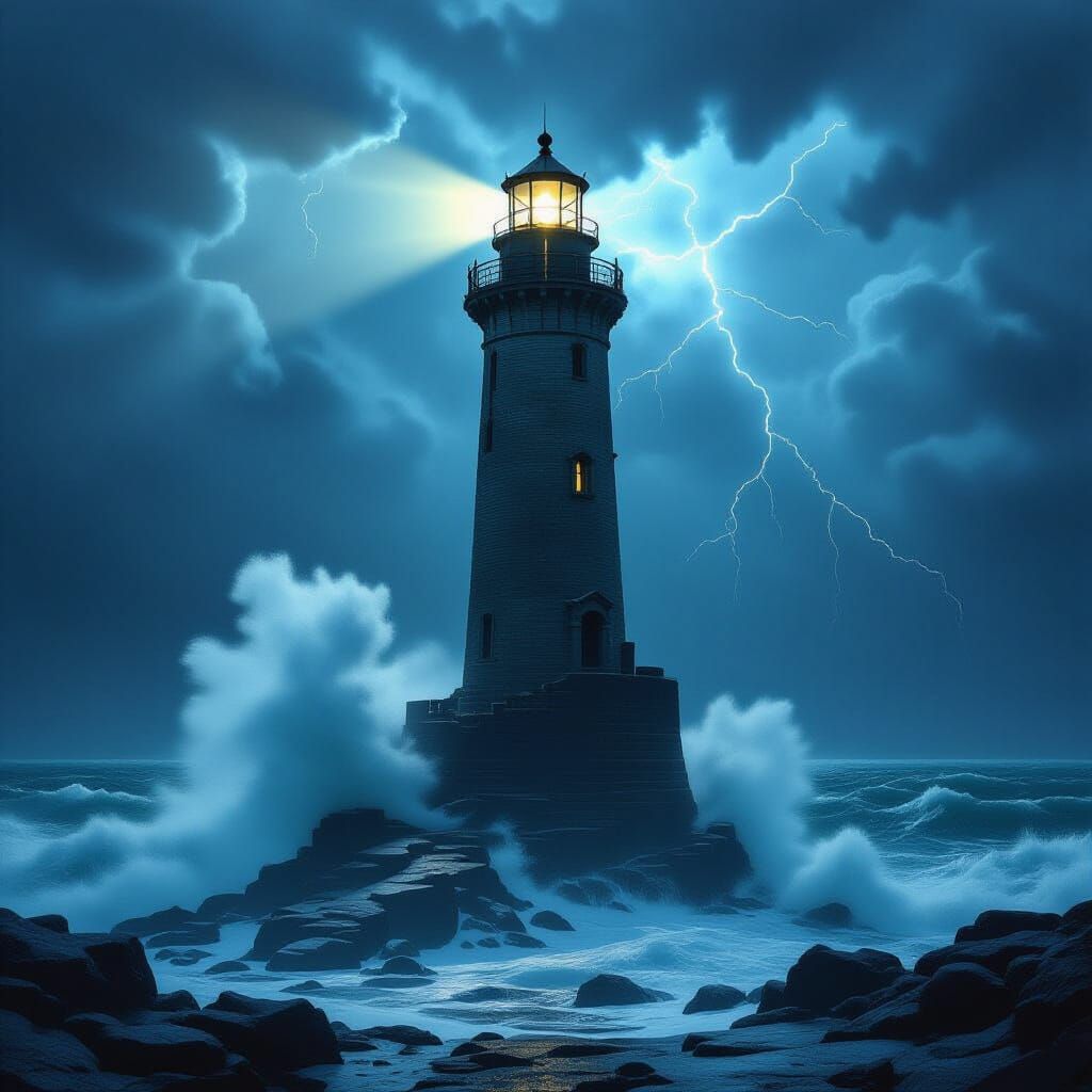 Ancient Lighthouse Braving Stormy Seas