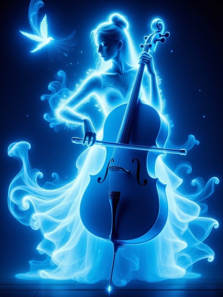 <lora:Blue Ghost Flux:1.0> Cello