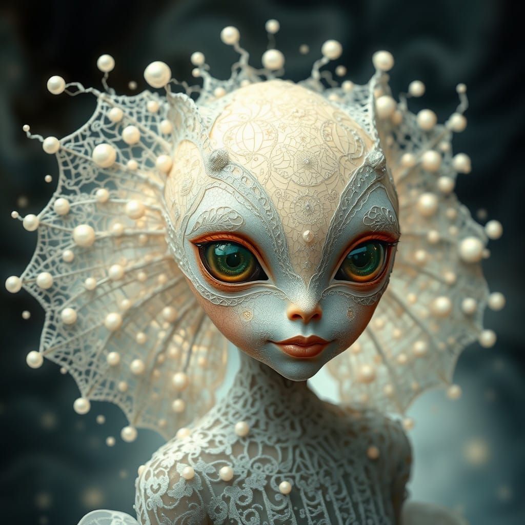 Exquisite Alien Vogue Model in Ethereal Filigree Dress