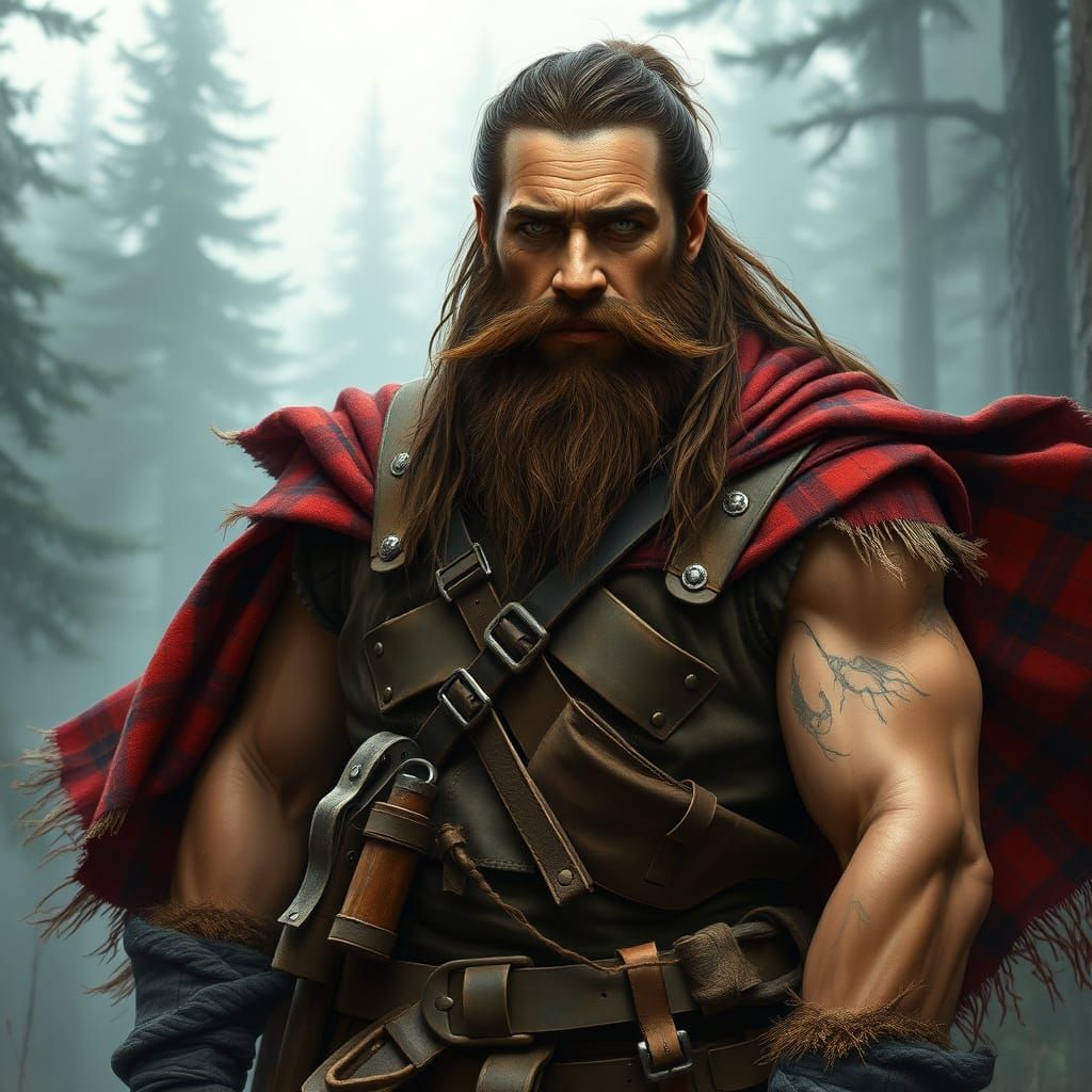 Majestic Hunter Stands Tall in Ancient Cedar Forest