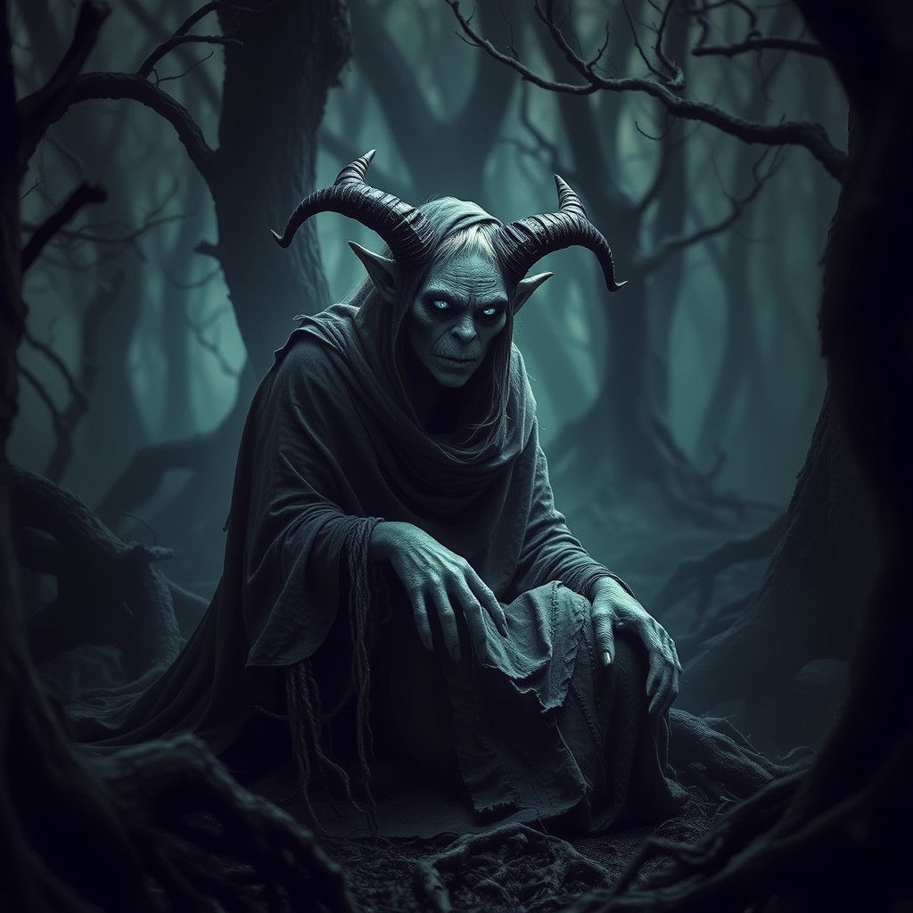 Mystical Ogre in Dim Forest, Symbolic Art Style