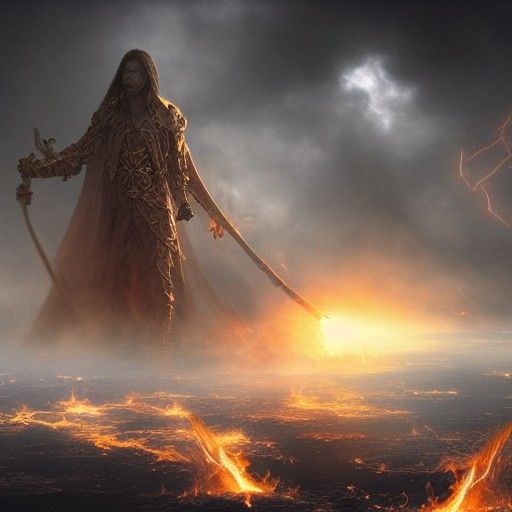 Epic Fire and Ice Devil God in Darkness