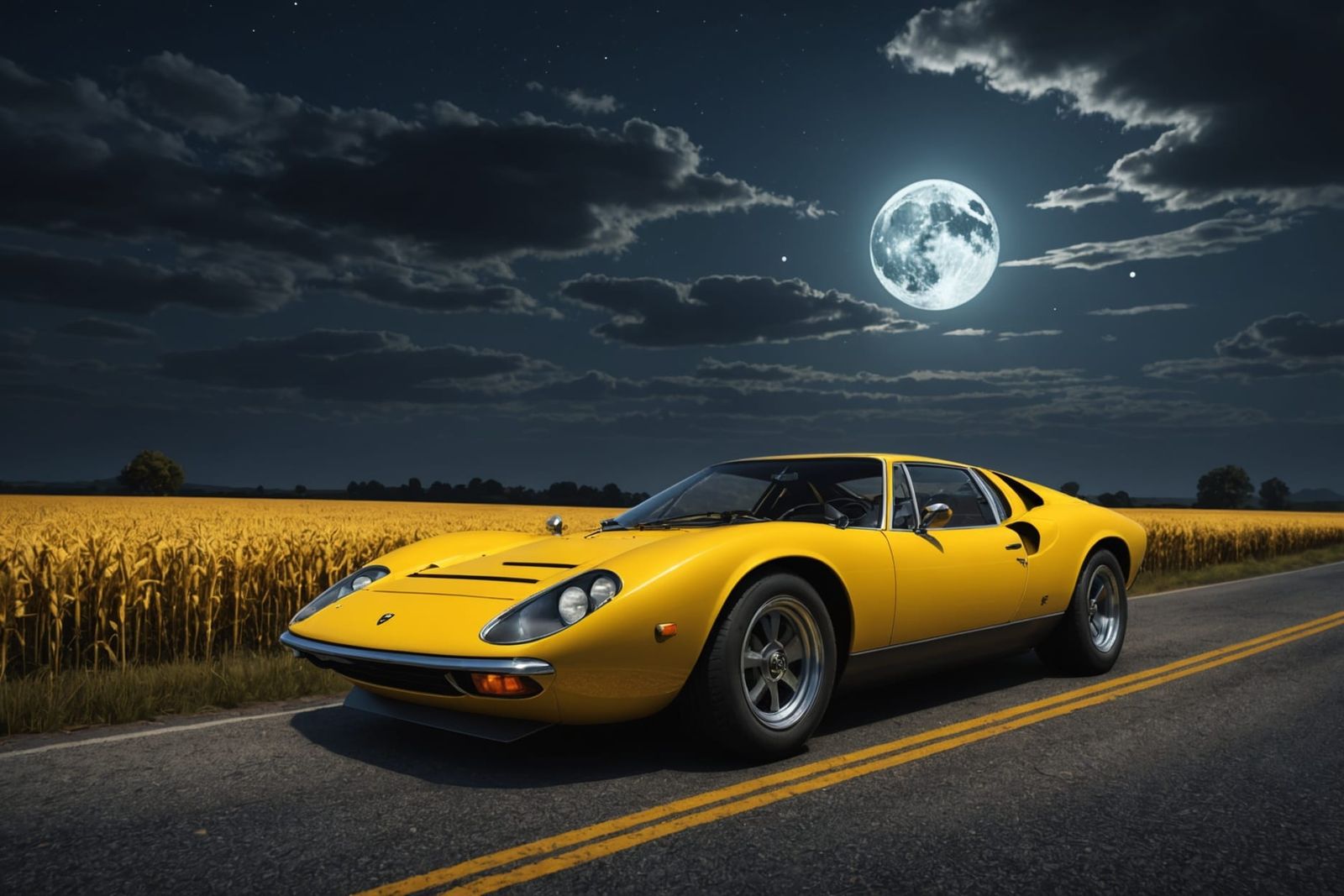 Lamborghini Miura at Night: Matte Painting