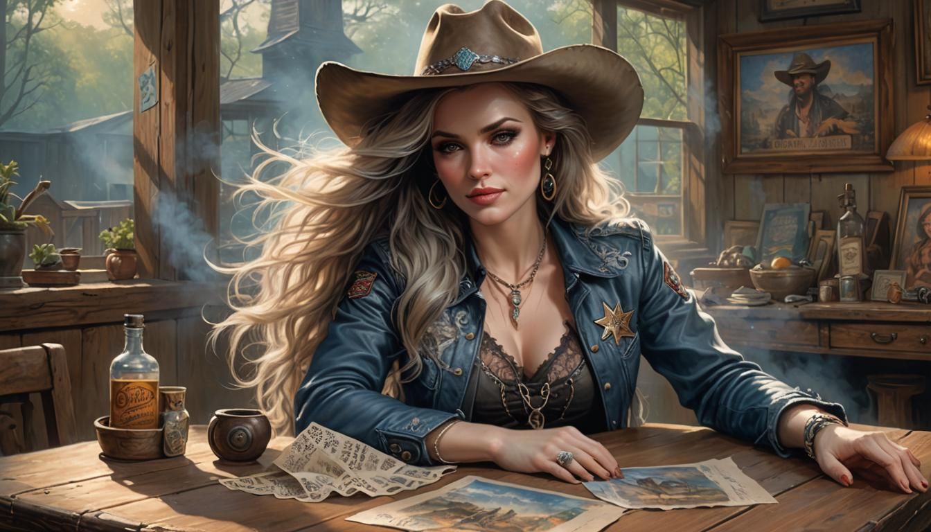 Cowgirl in Lace Lounging: Ethereal Fantasy Portrait